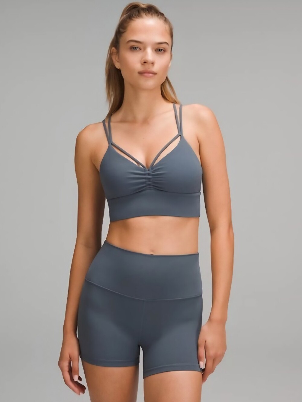 Lululemon Nulu Yoga Strappy Ruched Sports Bra Slate Gray